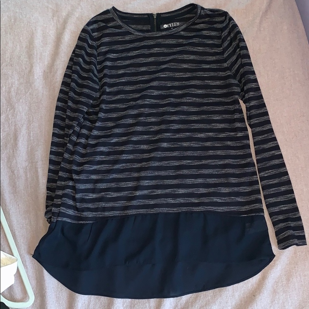 Stylus Navy Striped high-Low Blouse